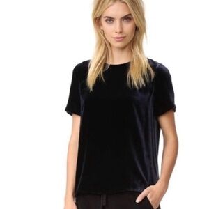 Vince navy Velvet Short Sleeve Top S